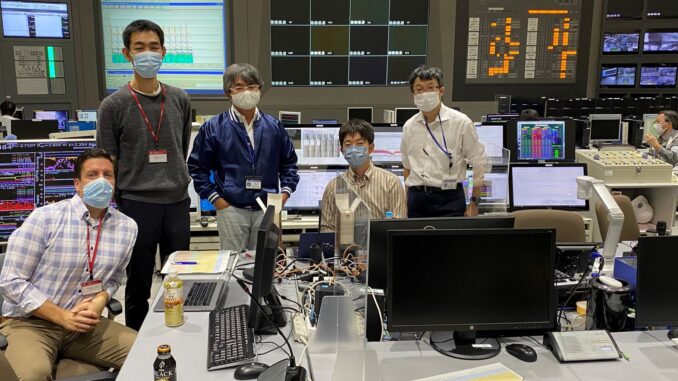 TAE’s VP of Operations Hiroshi Gota and Senior Director of Physics R&D Richard Magee traveled to the National Institute for Fusion Science (NIFS) in Japan to participate in a joint experiment on the Large Helical Device in 2022. TAE is proud to partner with NIFS in the pursuit of hydrogen-boron fusion as we work to develop commercial fusion power with the cleanest and most affordable fuel cycle for fusion, p-B11. Image inside the control room, from left: Magee, Gota, Prof. Mitsutaka Isobe, Prof. Kunihiro Ogawa, and Prof. Masaki Osakabe collecting data from the LHD Control Room, and Prof. Satoshi Ohdachi participated in the experiment remotely.