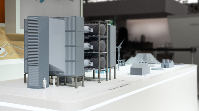 Model of a Direct Air Capture unit at the VW Group stand at the IAA Summit